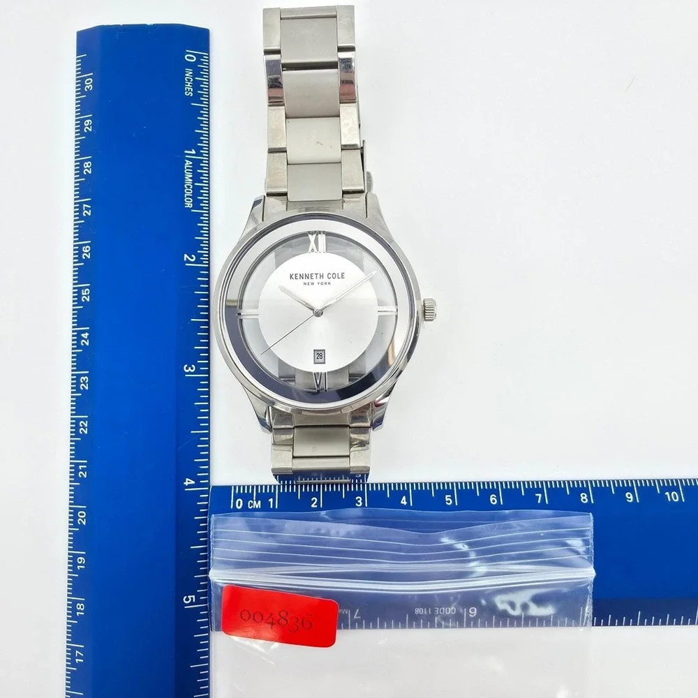 Rare!! KENNETH COLE NY Men's Watch KC50979006 Floating Dial Date St. Steel 8.75